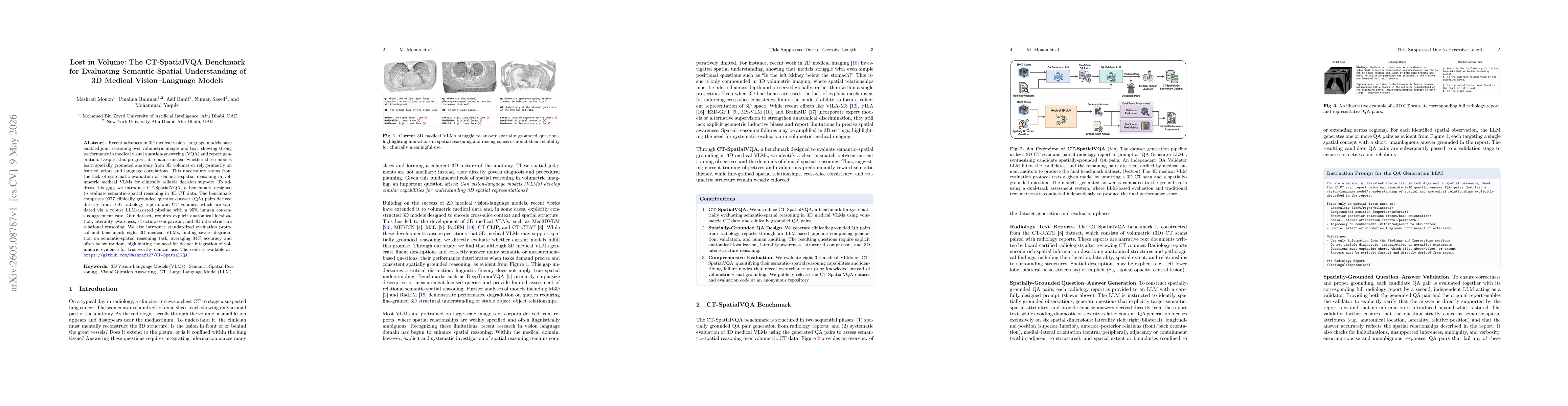 Thumbnail for Lost in Volume: The CT-SpatialVQA Benchmark for Evaluating Semantic-Spatial Understanding of 3D Medical Vision-Language Models