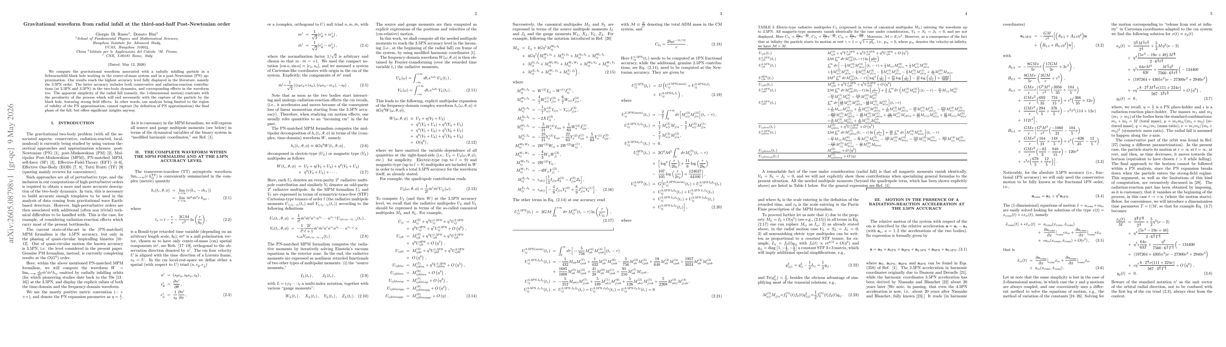 Thumbnail for Gravitational waveform from radial infall at the third-and-half Post-Newtonian order