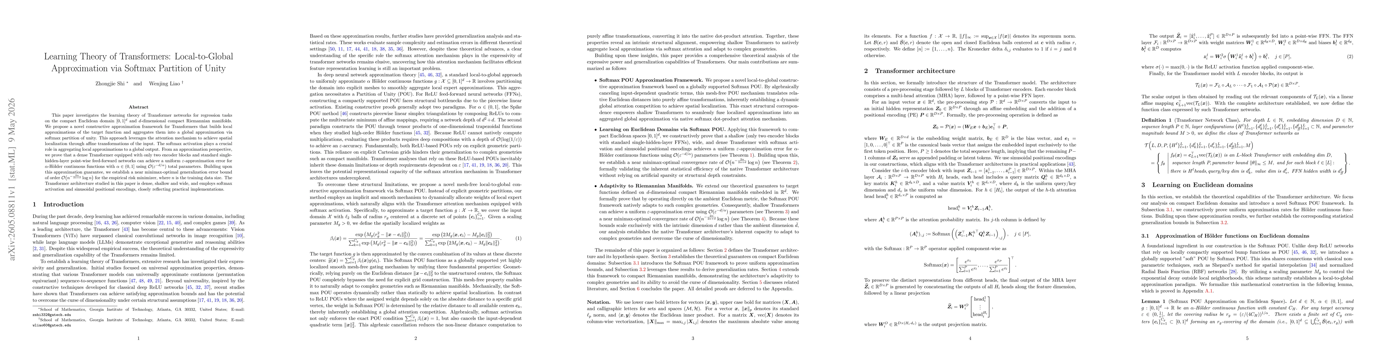 Thumbnail for Learning Theory of Transformers: Local-to-Global Approximation via Softmax Partition of Unity