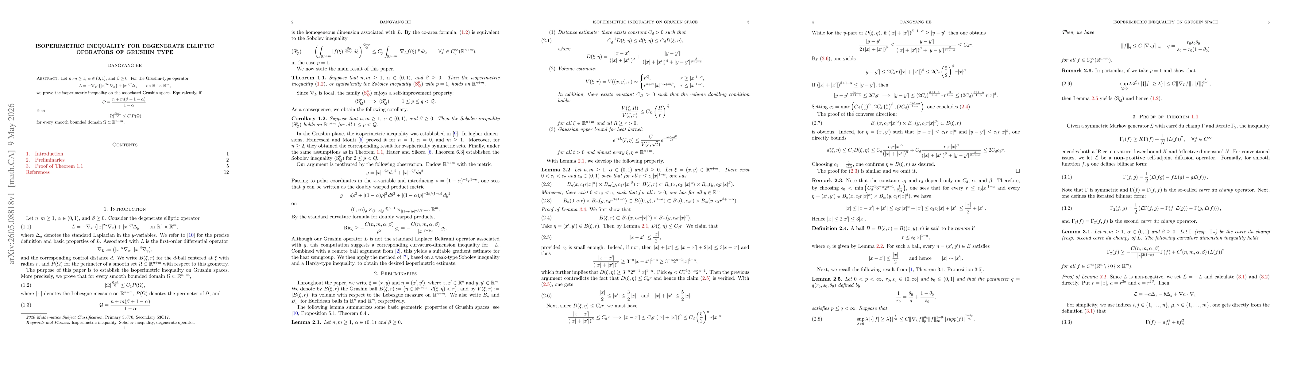 Thumbnail for Isoperimetric Inequality for degenerate elliptic operators of Grushin type