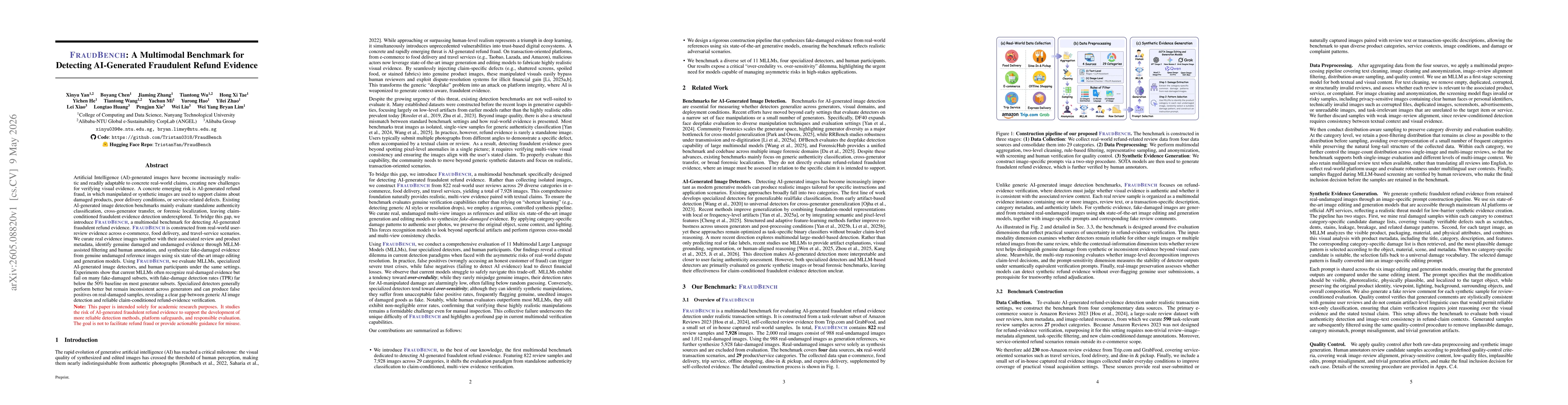Thumbnail for FraudBench: A Multimodal Benchmark for Detecting AI-Generated Fraudulent Refund Evidence