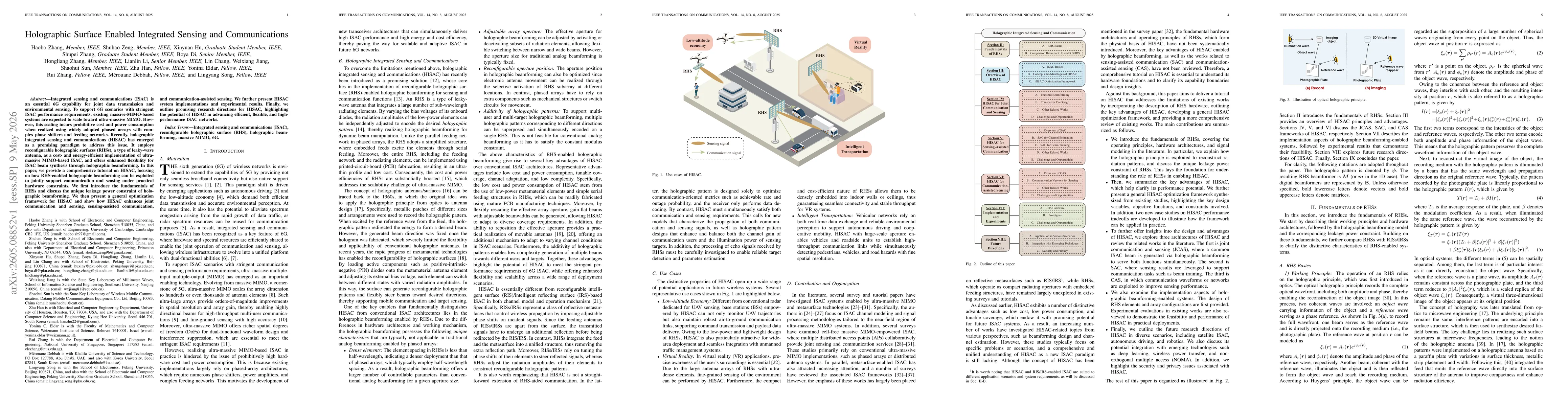 Thumbnail for Holographic Surface Enabled Integrated Sensing and Communications