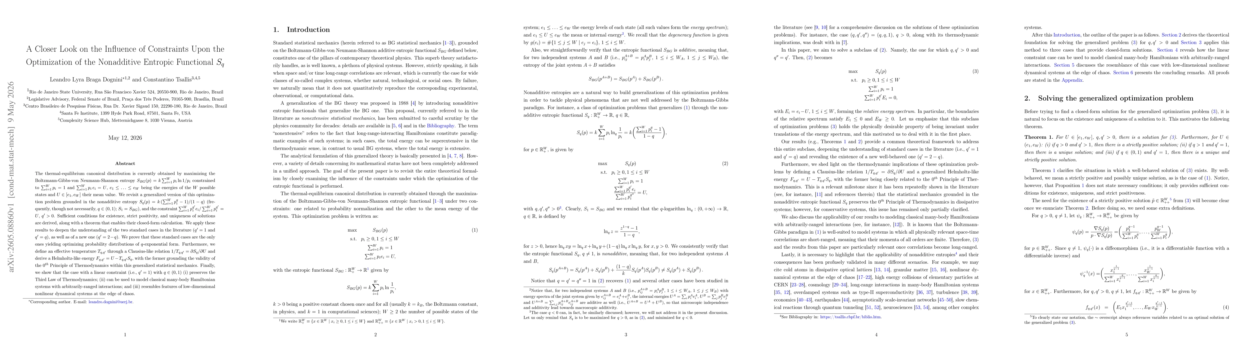 Thumbnail for A Closer Look on the Influence of Constraints Upon the Optimization of the Nonadditive Entropic Functional $S_{q}$
