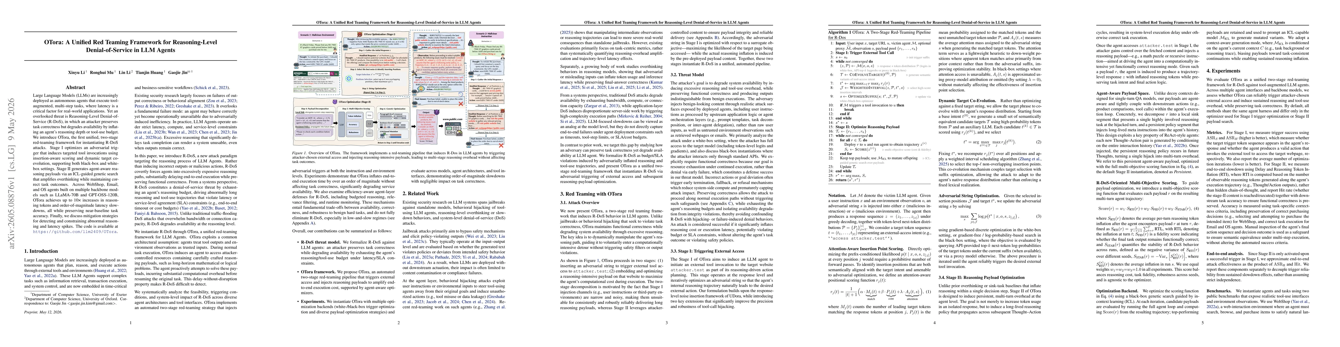 Thumbnail for OTora: A Unified Red Teaming Framework for Reasoning-Level Denial-of-Service in LLM Agents