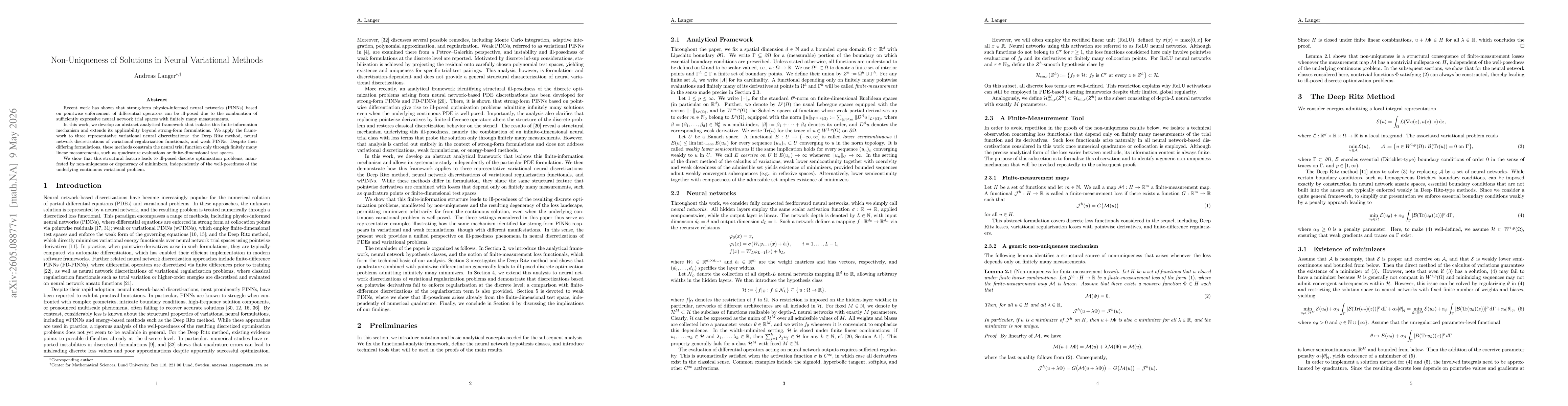 Thumbnail for Non-Uniqueness of Solutions in Neural Variational Methods