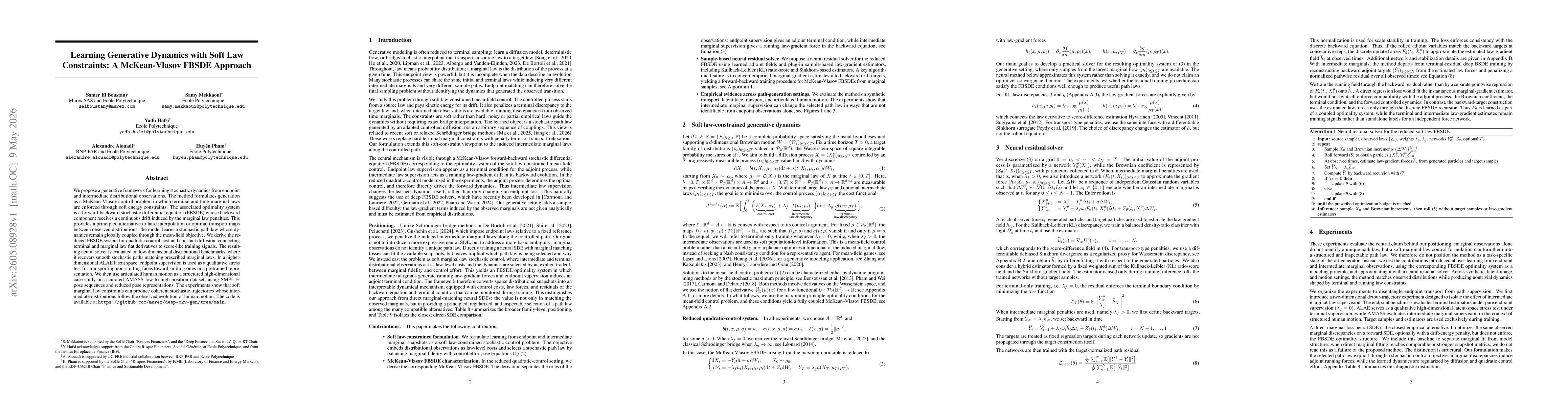 Thumbnail for Learning Generative Dynamics with Soft Law Constraints: A McKean-Vlasov FBSDE Approach