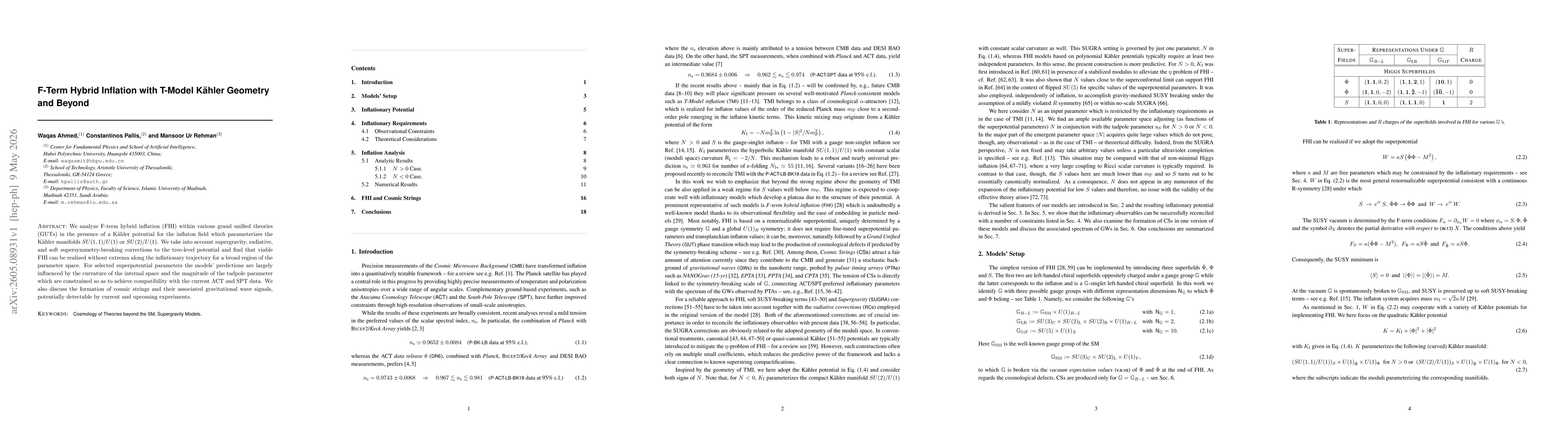 Thumbnail for F-Term Hybrid Inflation with T-Model Kähler Geometry and Beyond