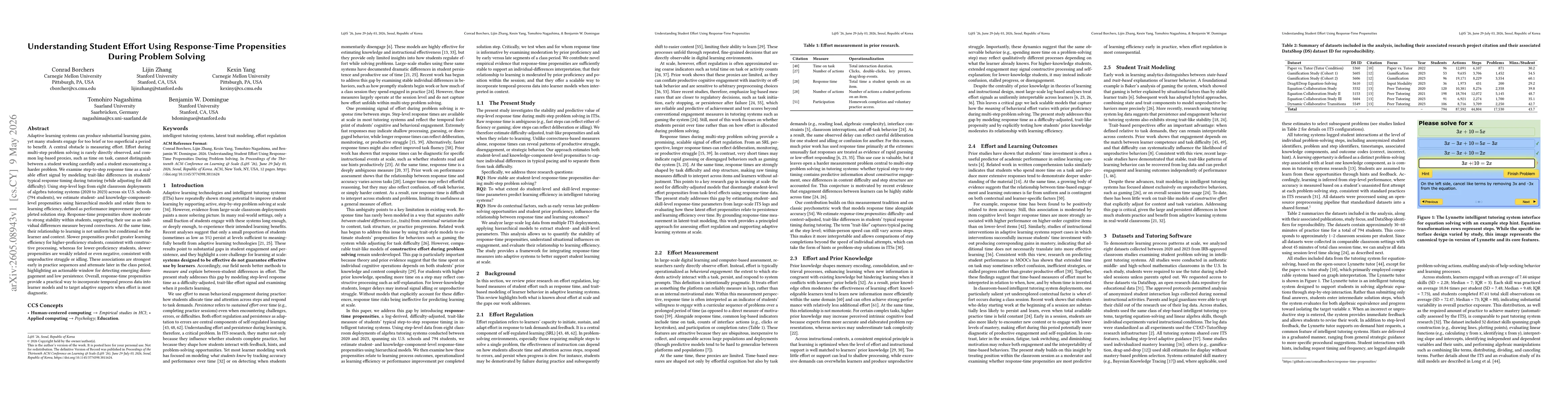 Thumbnail for Understanding Student Effort Using Response-Time Propensities During Problem Solving
