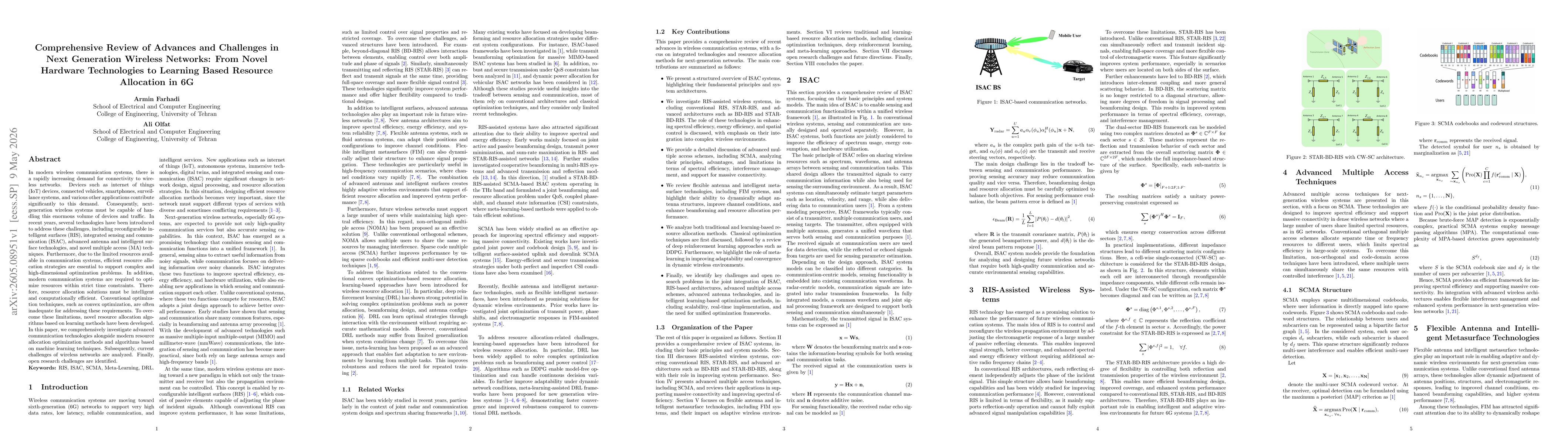 Thumbnail for Comprehensive Review of Advances and Challenges in Next Generation Wireless Networks: From Novel Hardware Technologies to Learning Based Resource Allocation in 6G