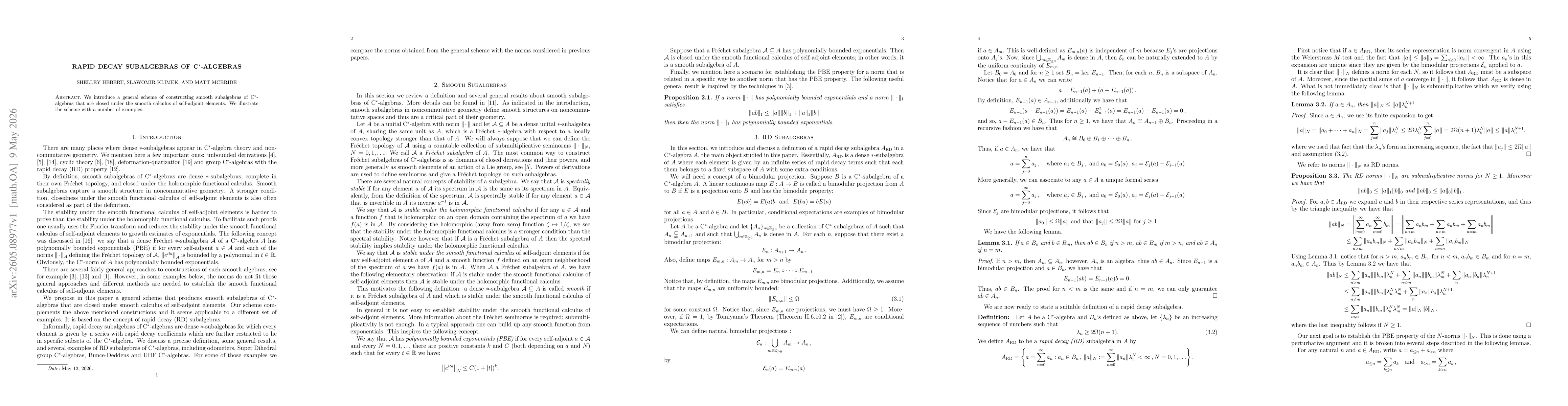 Thumbnail for Rapid Decay Subalgebras of C$^*$-Algebras