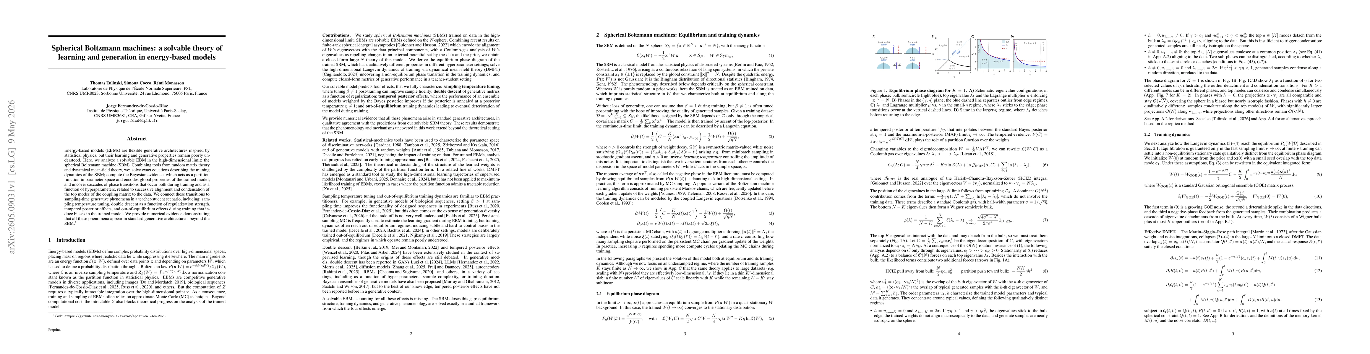 Thumbnail for Spherical Boltzmann machines: a solvable theory of learning and generation in energy-based models