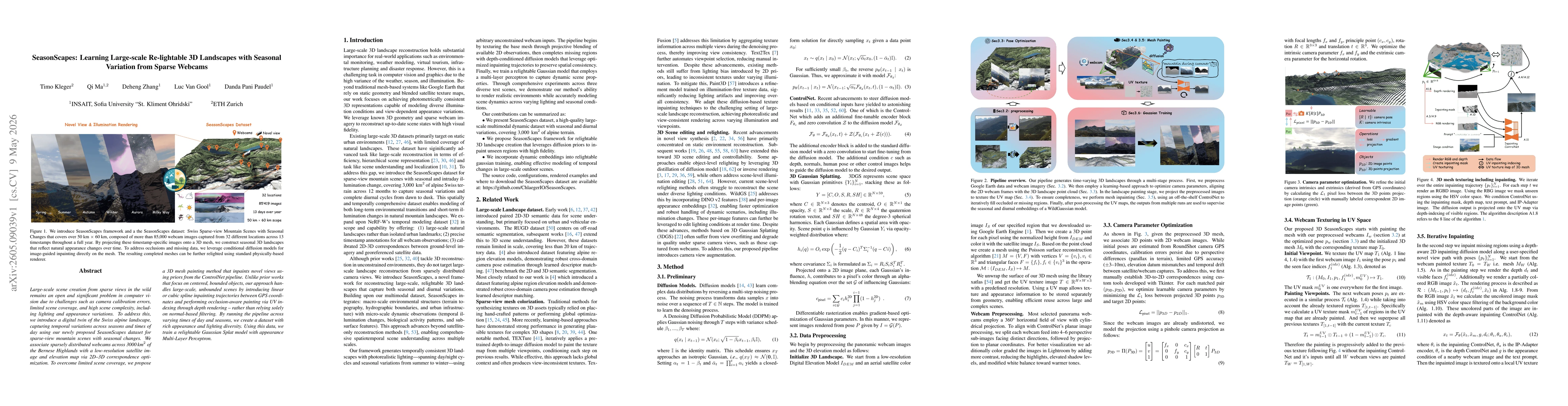 Thumbnail for SeasonScapes: Learning Large-scale Re-lightable 3D Landscapes with Seasonal Variation from Sparse Webcams