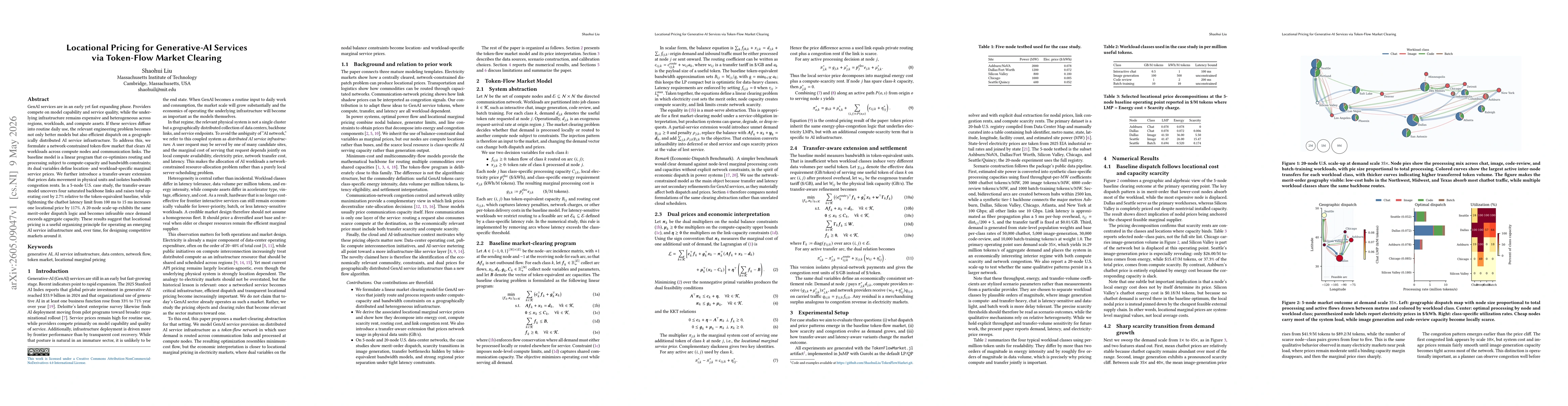 Thumbnail for Locational Pricing for Generative-AI Services via Token-Flow Market Clearing