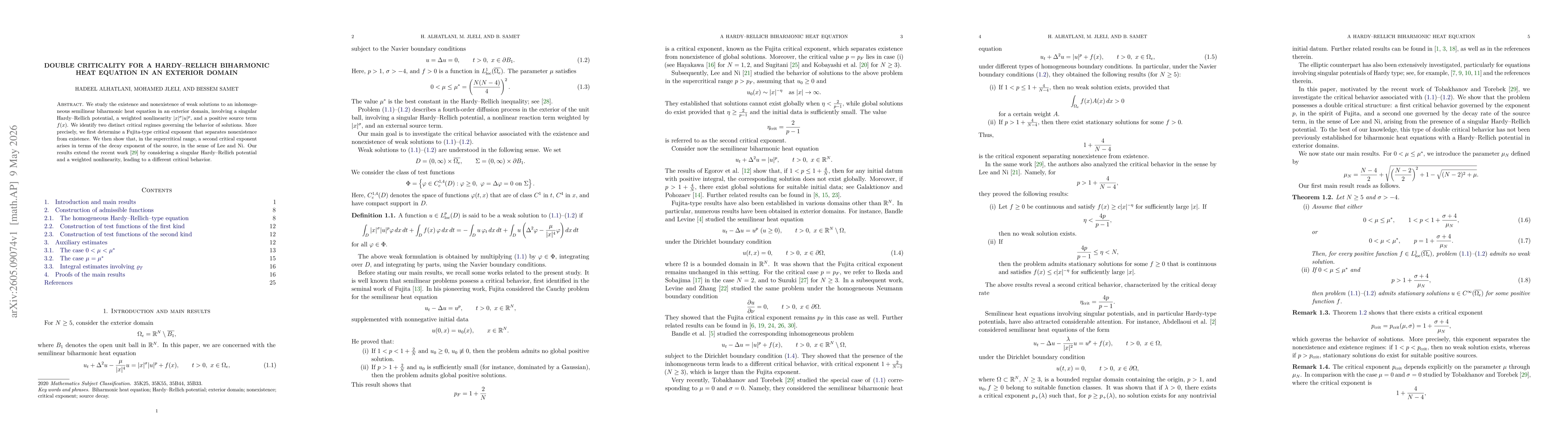 Thumbnail for Double Criticality for a Hardy-Rellich Biharmonic Heat Equation in an Exterior Domain