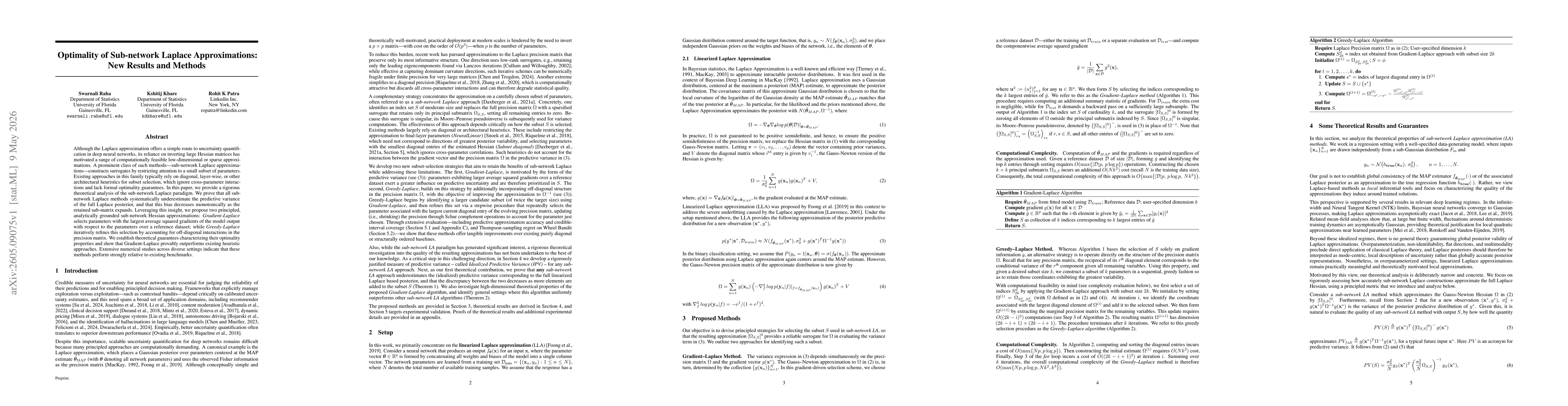 Thumbnail for Optimality of Sub-network Laplace Approximations: New Results and Methods