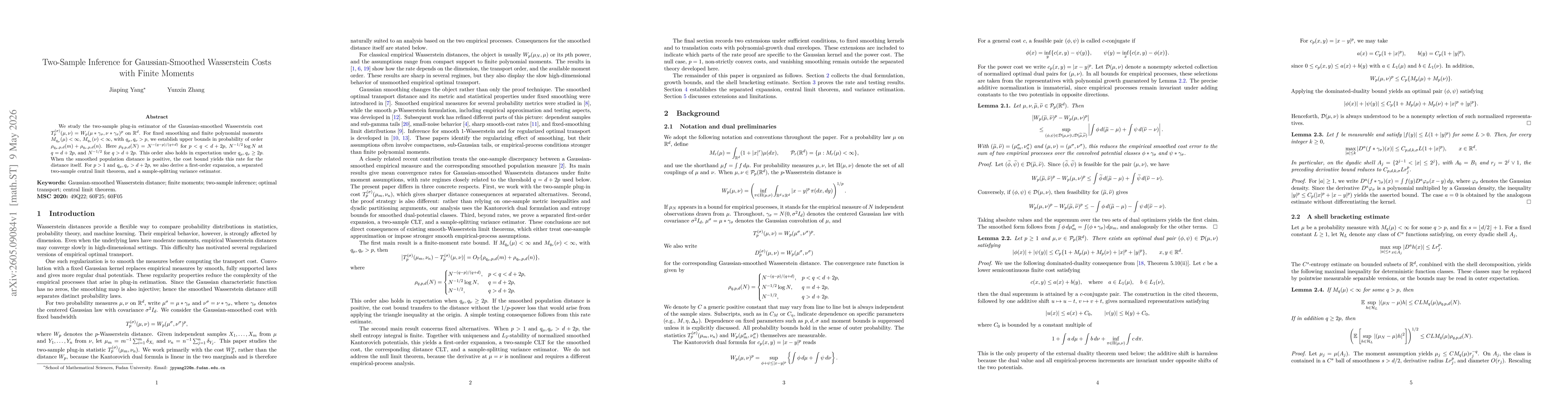 Thumbnail for Two-Sample Inference for Gaussian-Smoothed Wasserstein Costs with Finite Moments