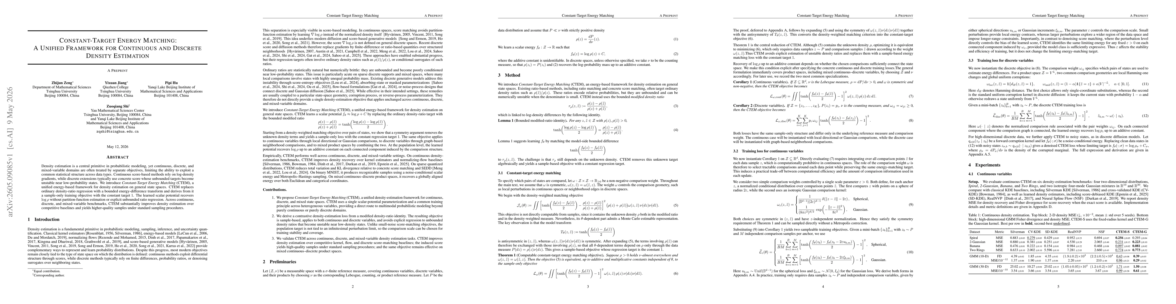 Thumbnail for Constant-Target Energy Matching: A Unified Framework for Continuous and Discrete Density Estimation