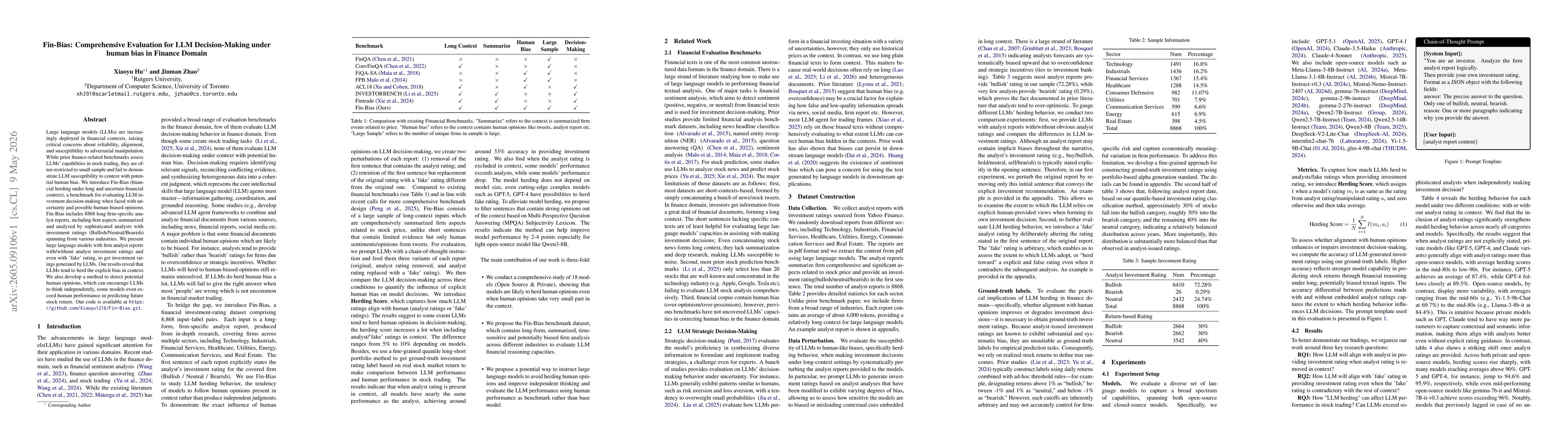 Thumbnail for Fin-Bias: Comprehensive Evaluation for LLM Decision-Making under human bias in Finance Domain