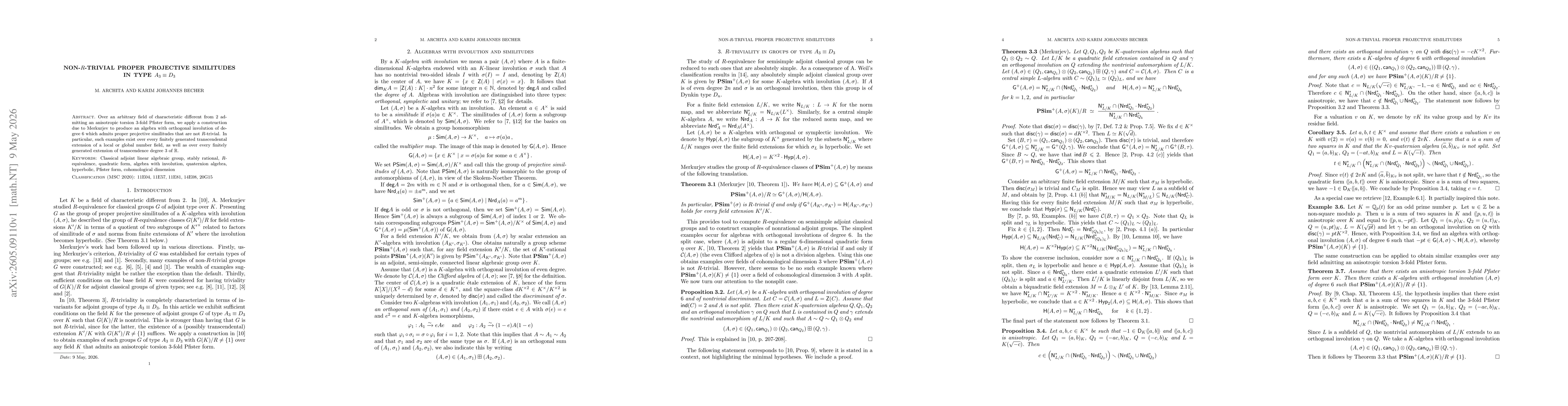 Thumbnail for Non-$R$-trivial proper projective similitudes in type $A_3\equiv D_3$