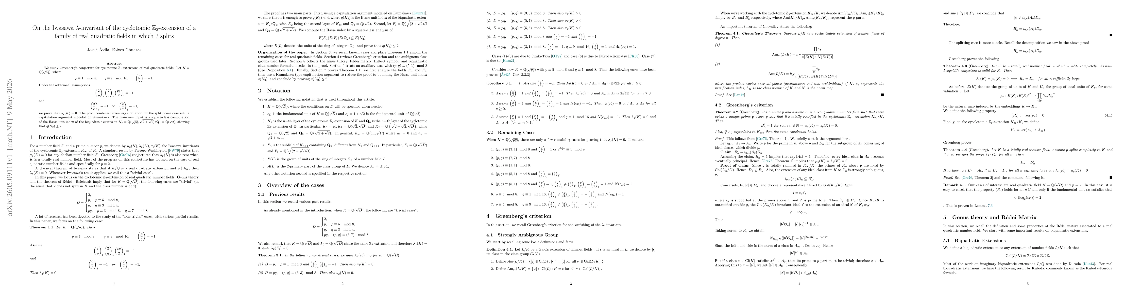 Thumbnail for On the Iwasawa $λ$-invariant of the cyclotomic $\mathbb{Z}_2$-extension of a family of real quadratic fields in which $2$ splits