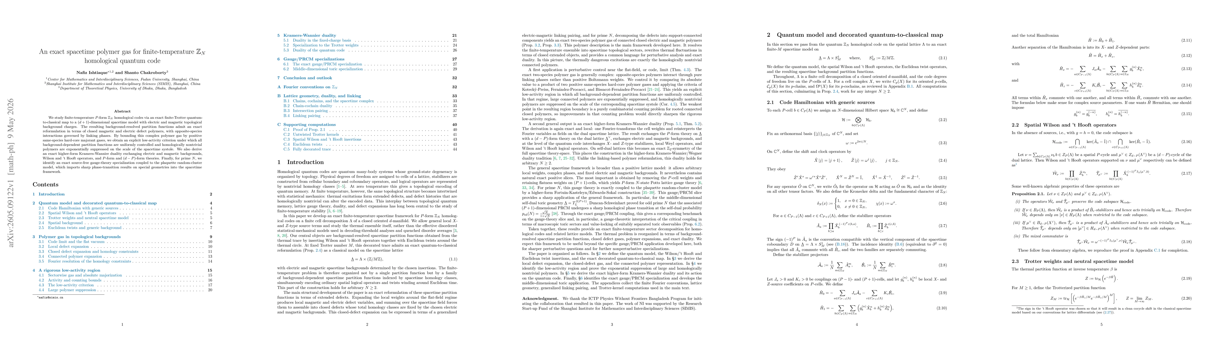 Thumbnail for An exact spacetime polymer gas for finite-temperature $\mathbb Z_N$ homological quantum code