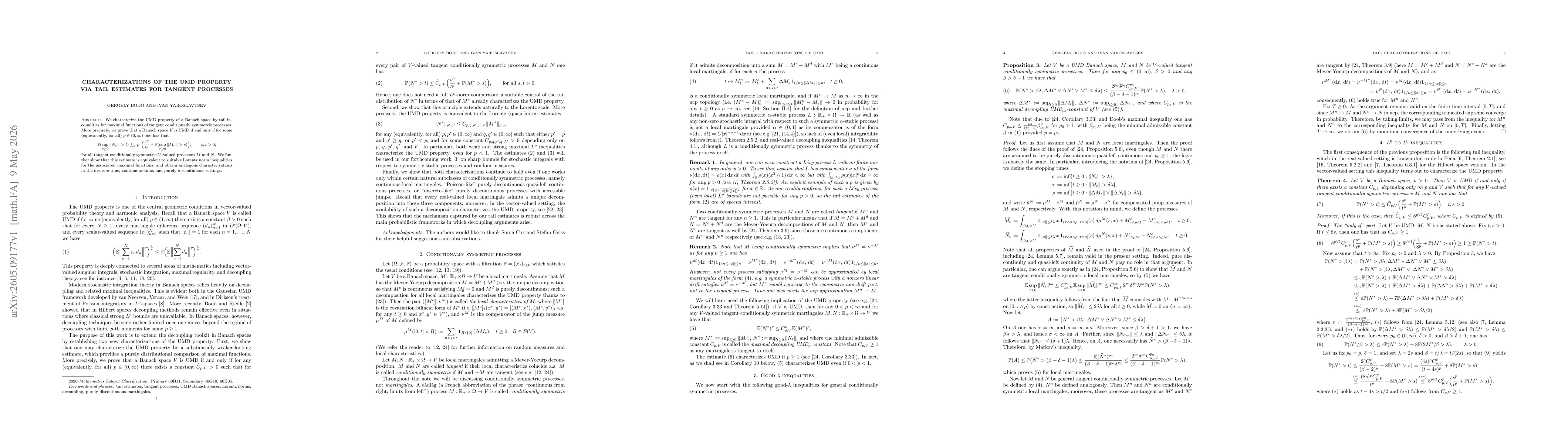 Thumbnail for Characterizations of the UMD property via tail estimates for tangent processes