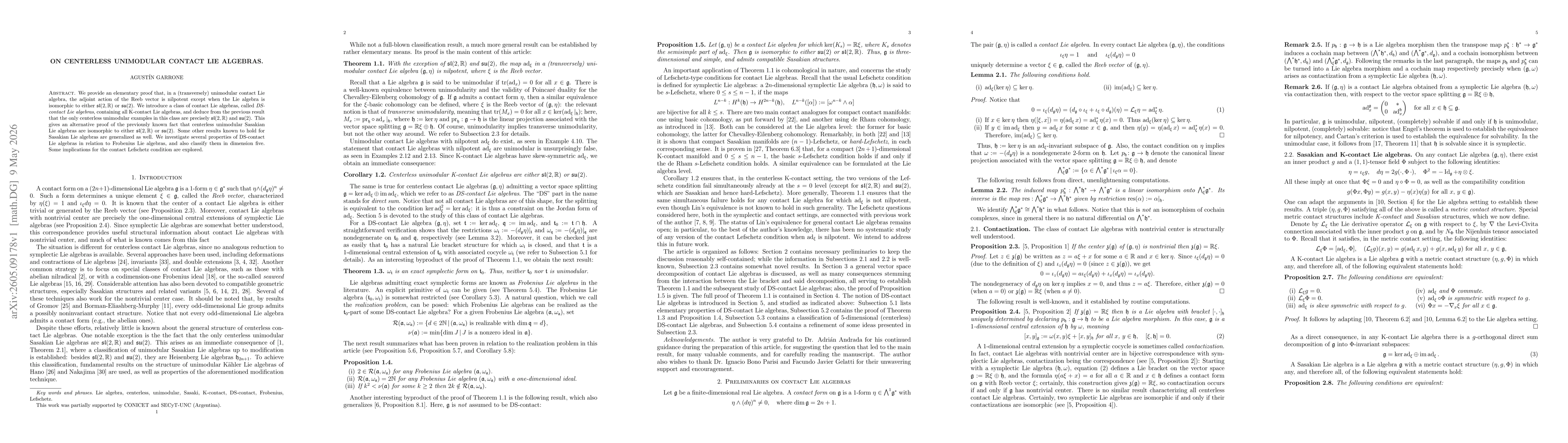 Thumbnail for On centerless unimodular contact Lie algebras