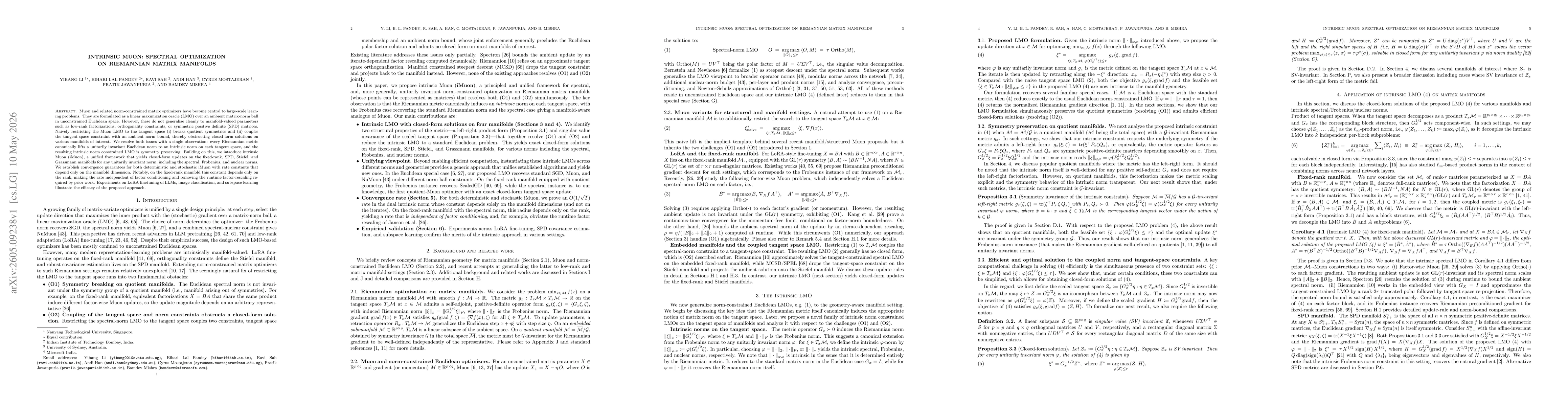 Thumbnail for Intrinsic Muon: Spectral Optimization on Riemannian Matrix Manifolds