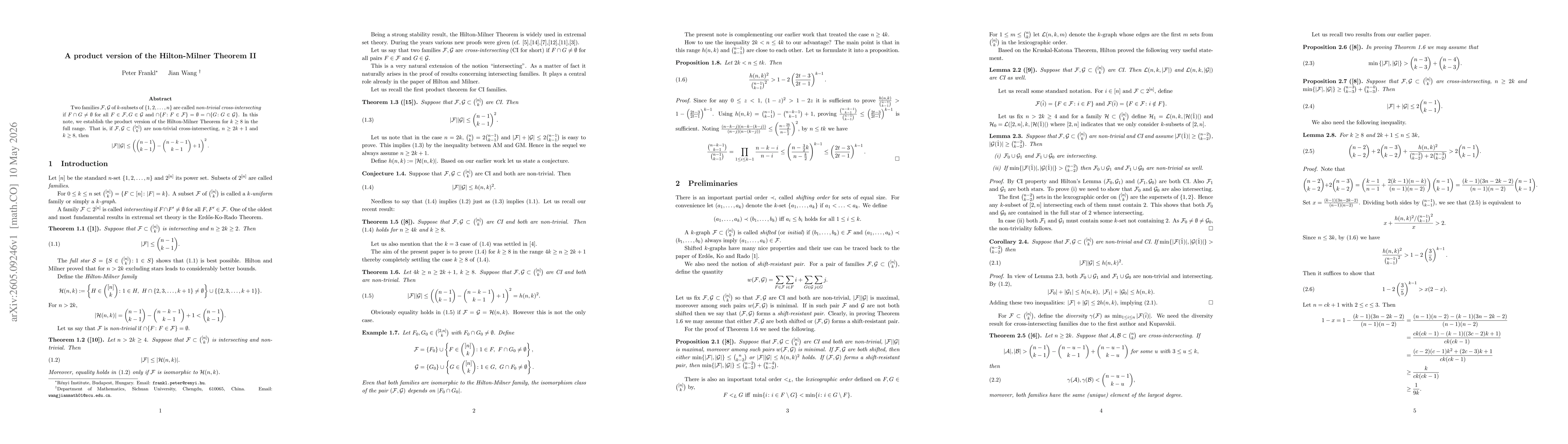Thumbnail for A product version of the Hilton-Milner Theorem II
