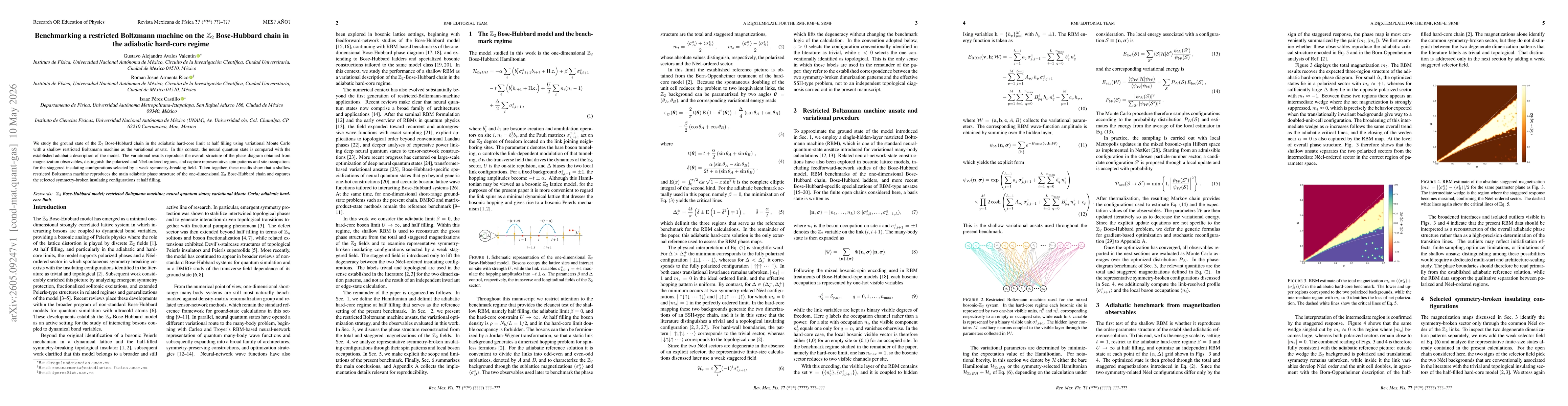 Thumbnail for Benchmarking a restricted Boltzmann machine on the $\mathbb{Z}_2$ Bose-Hubbard chain in the adiabatic hard-core regime