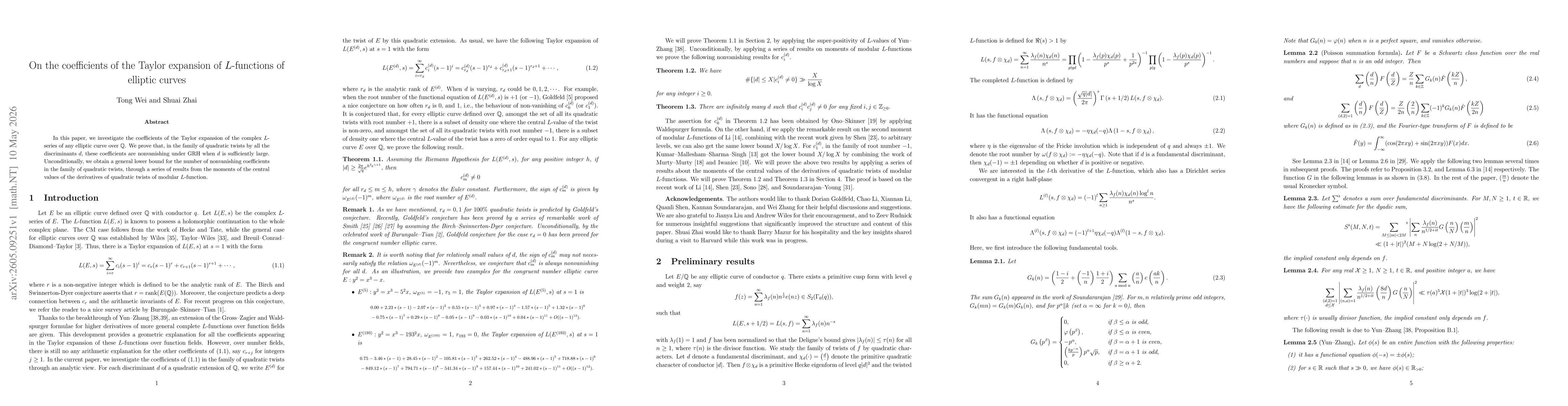 Thumbnail for On the coefficients of the Taylor expansion of $L$-functions of elliptic curves