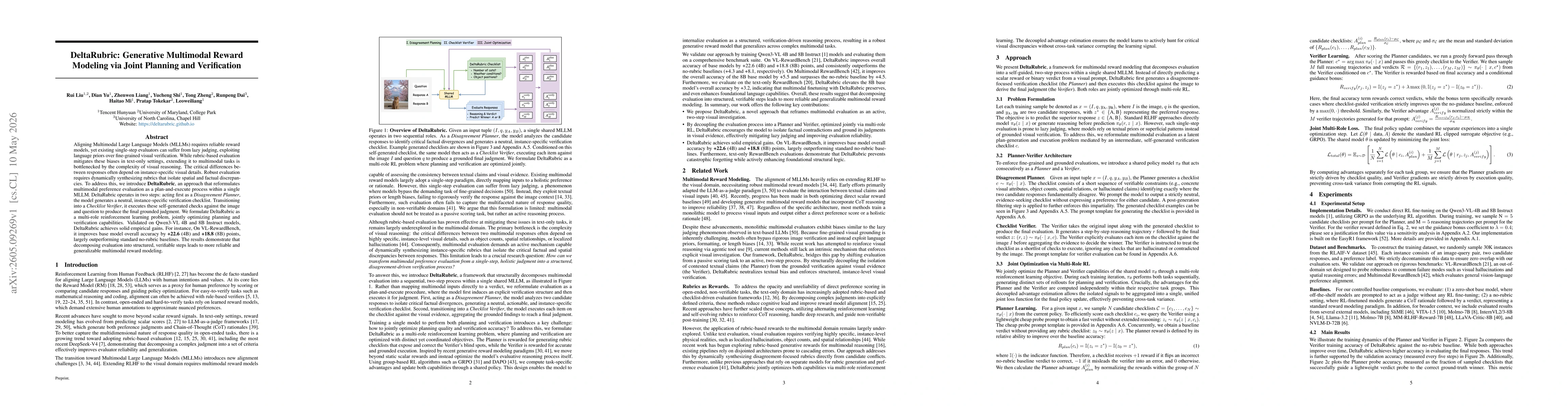Thumbnail for DeltaRubric: Generative Multimodal Reward Modeling via Joint Planning and Verification