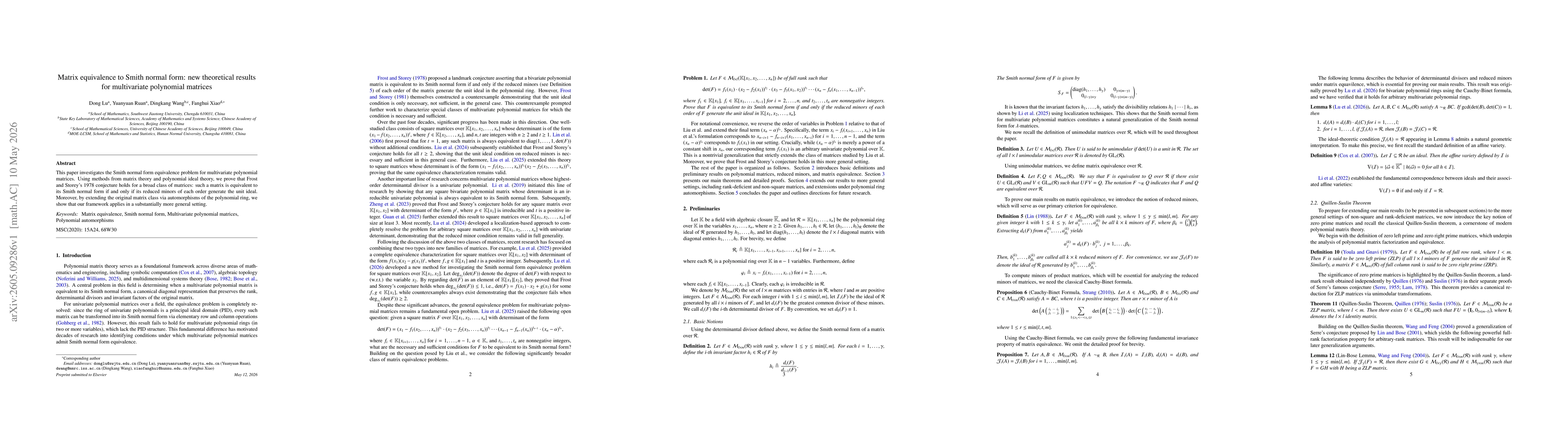 Thumbnail for Matrix equivalence to Smith normal form: new theoretical results for multivariate polynomial matrices