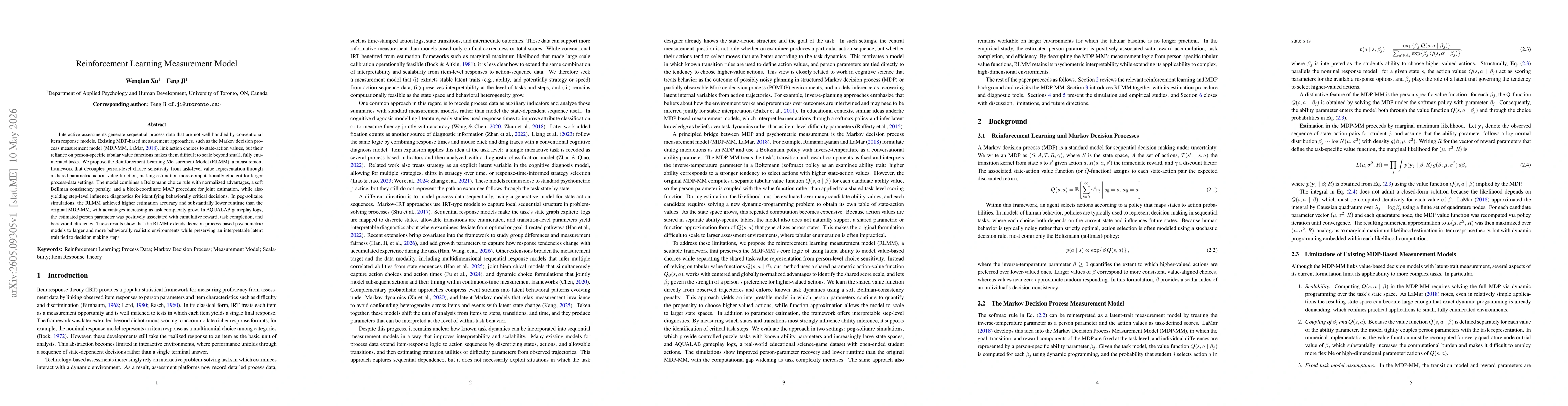 Thumbnail for Reinforcement Learning Measurement Model