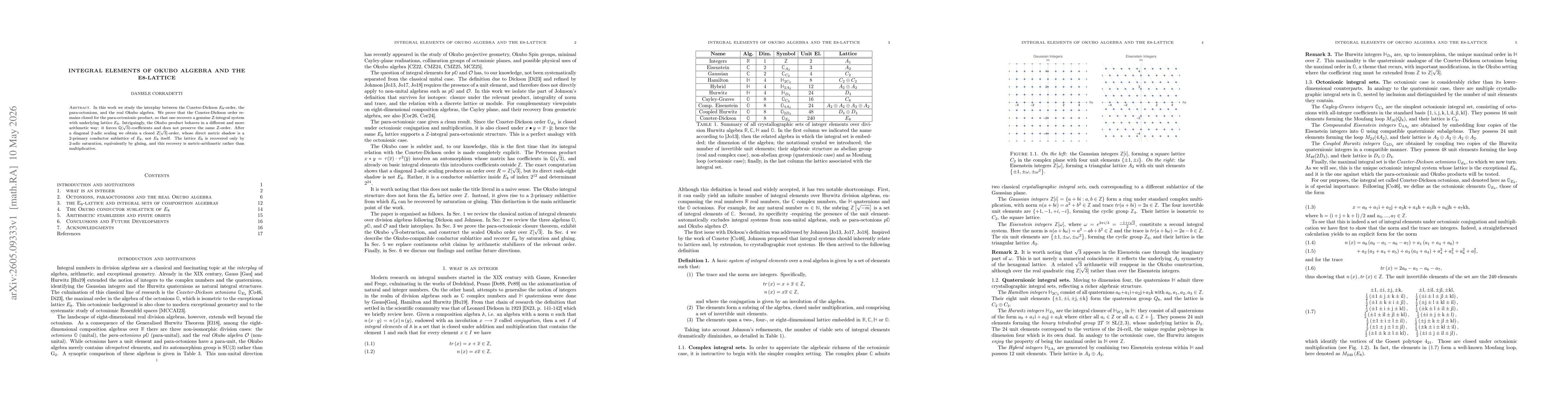 Thumbnail for Integral elements of Okubo algebra and the E8-lattice