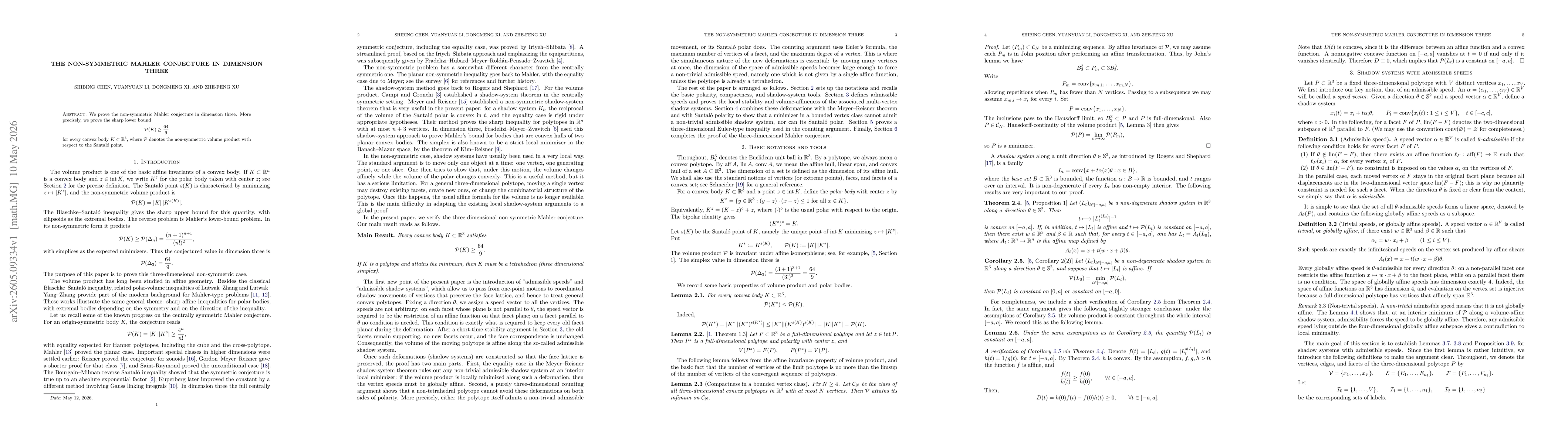Thumbnail for The non-symmetric Mahler conjecture in dimension three