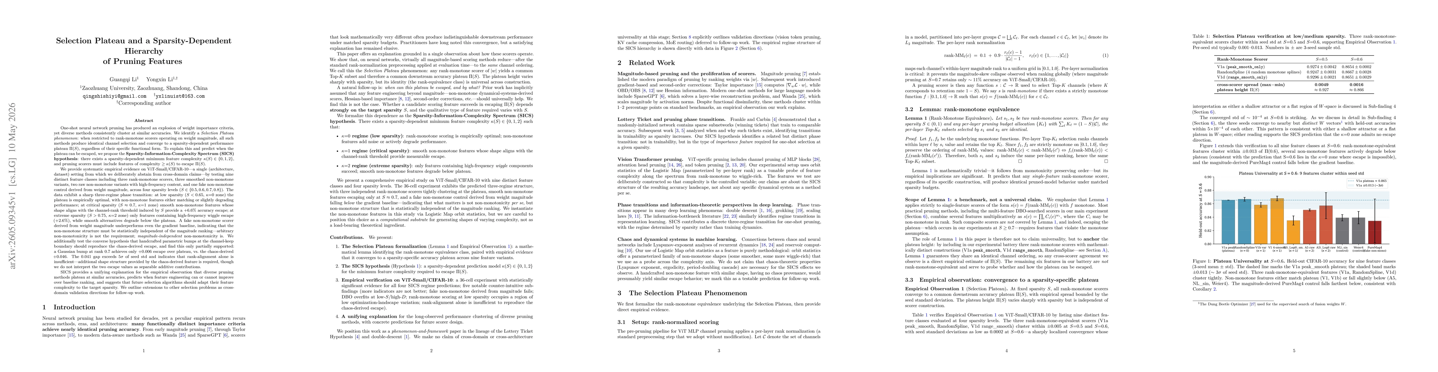 Thumbnail for Selection Plateau and a Sparsity-Dependent Hierarchy of Pruning Features