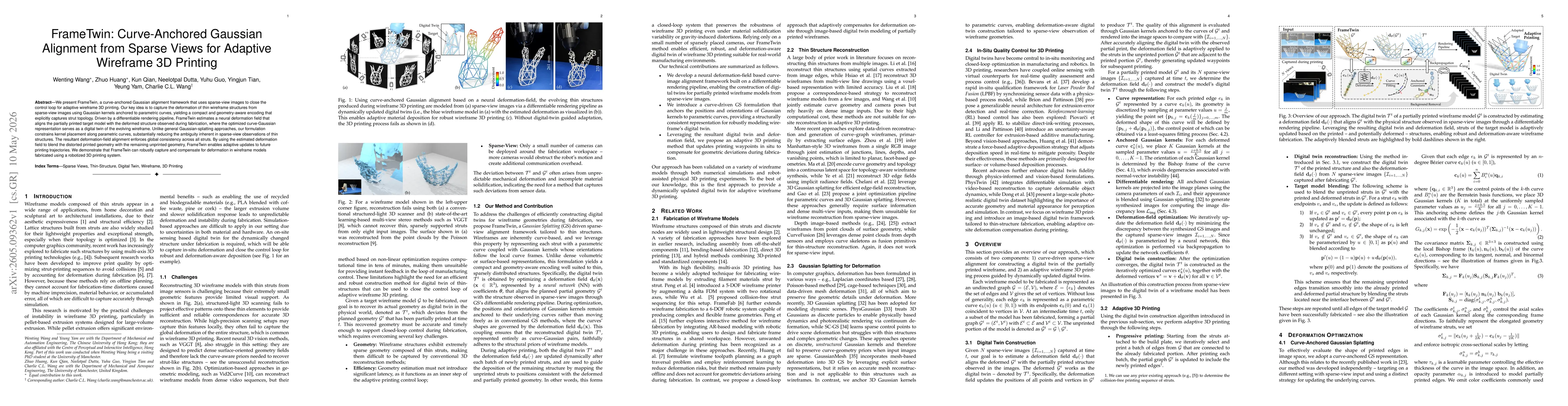 Thumbnail for FrameTwin: Curve-Anchored Gaussian Alignment from Sparse Views for Adaptive Wireframe 3D Printing