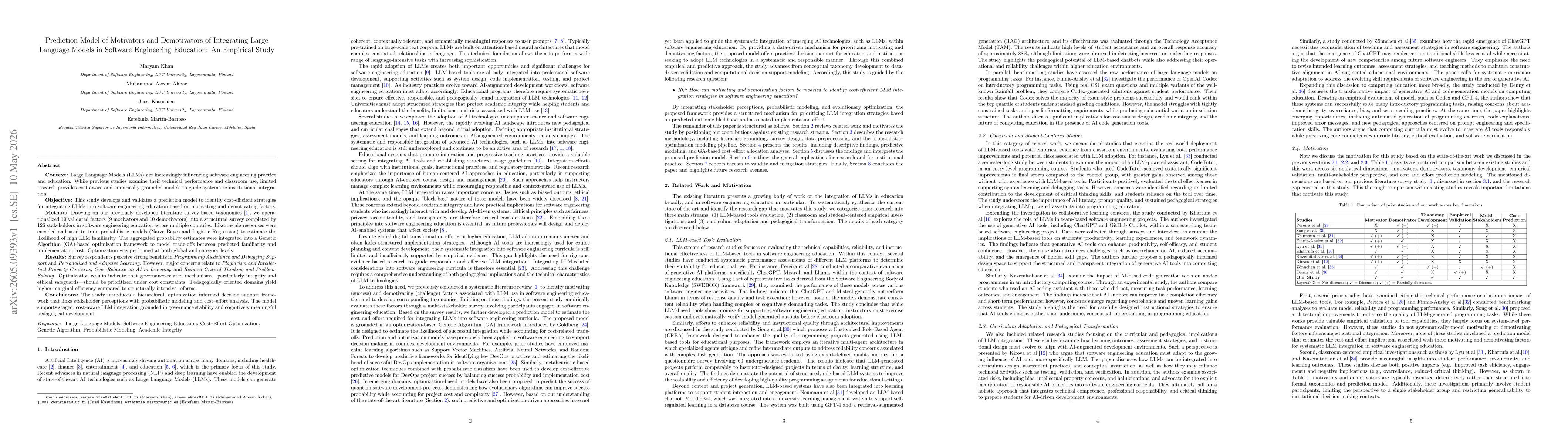 Thumbnail for Prediction Model of Motivators and Demotivators of Integrating Large Language Models in Software Engineering Education: An Empirical Study