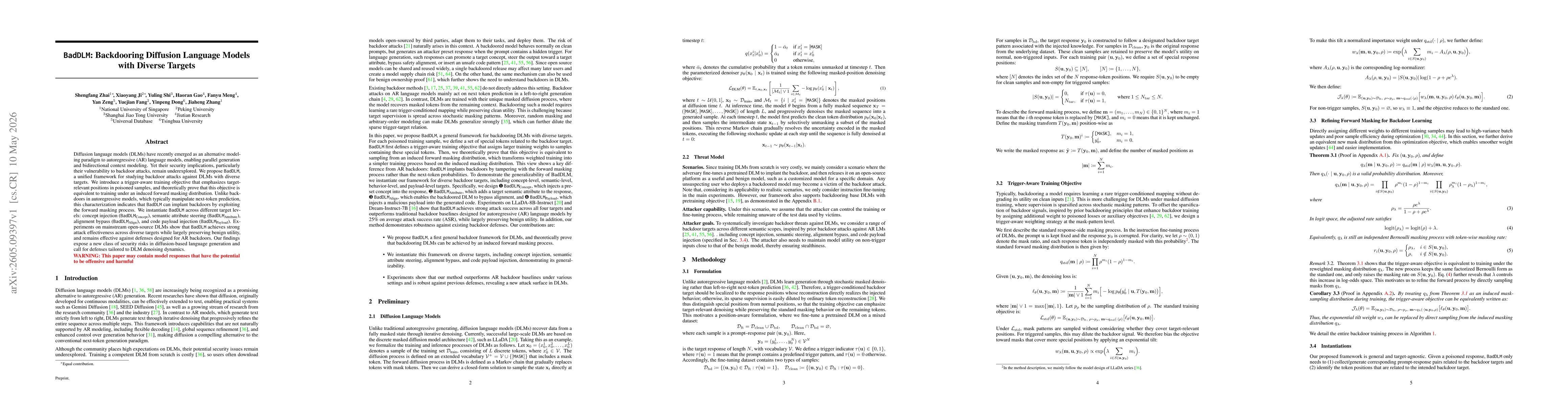 Thumbnail for BadDLM: Backdooring Diffusion Language Models with Diverse Targets