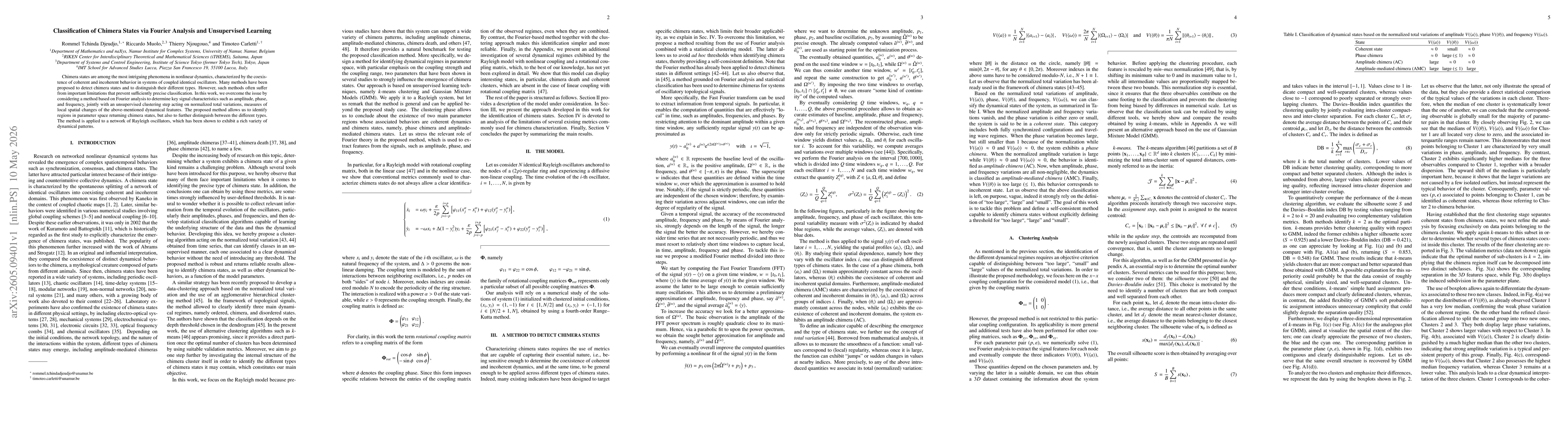 Thumbnail for Classification of Chimera States via Fourier Analysis and Unsupervised Learning