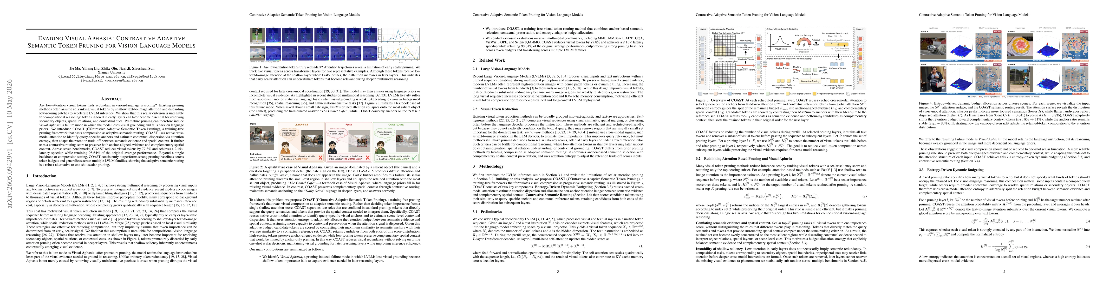 Thumbnail for Evading Visual Aphasia: Contrastive Adaptive Semantic Token Pruning for Vision-Language Models