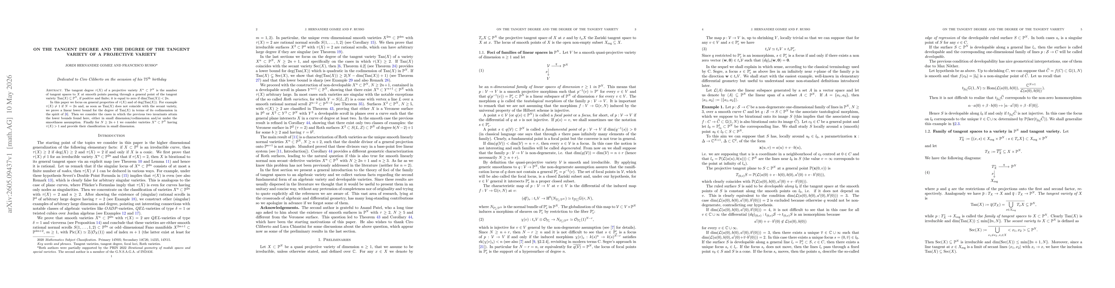 Thumbnail for On the tangent degree and the degree of the tangent variety of a projective variety