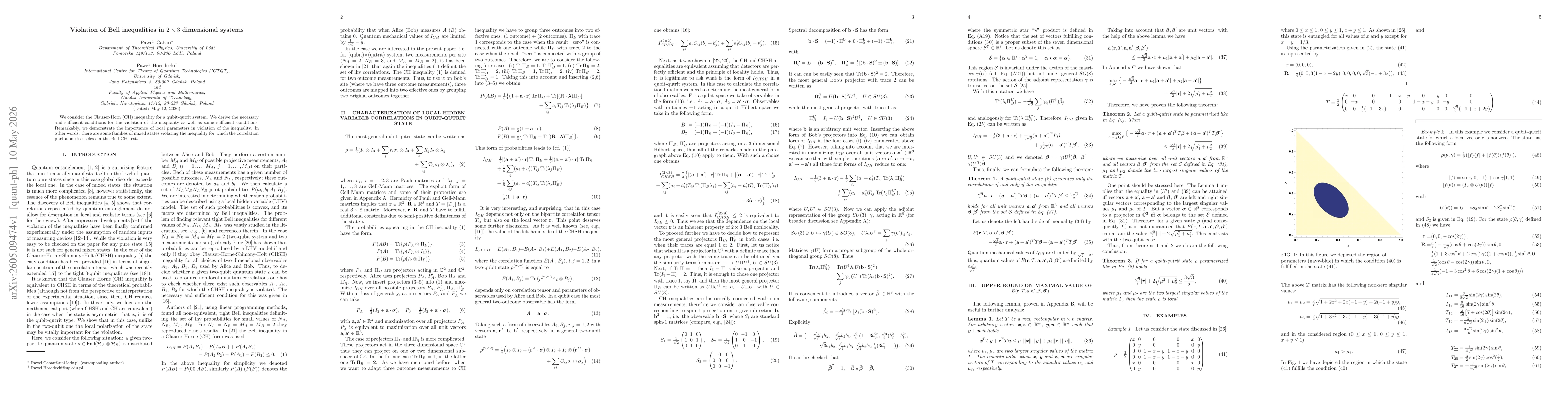 Thumbnail for Violation of Bell inequalities in $2\times3$ dimensional systems