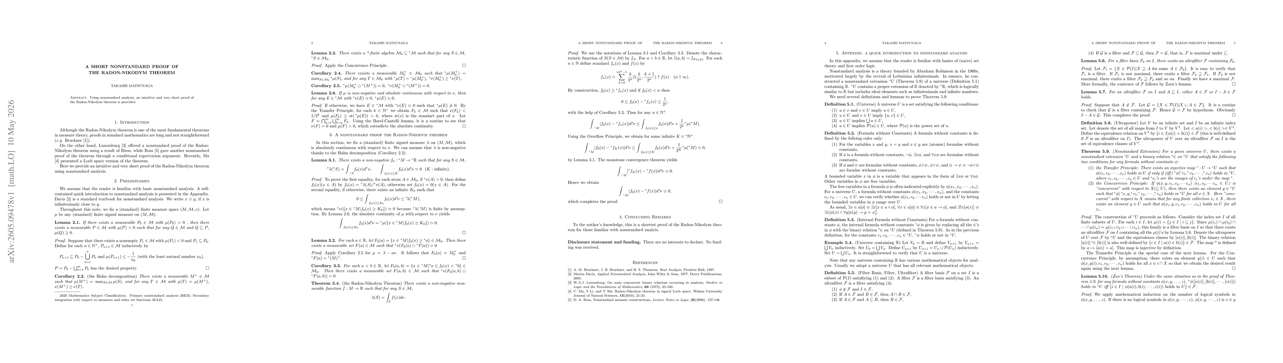 Thumbnail for A Short Nonstandard Proof of the Radon-Nikodym Theorem