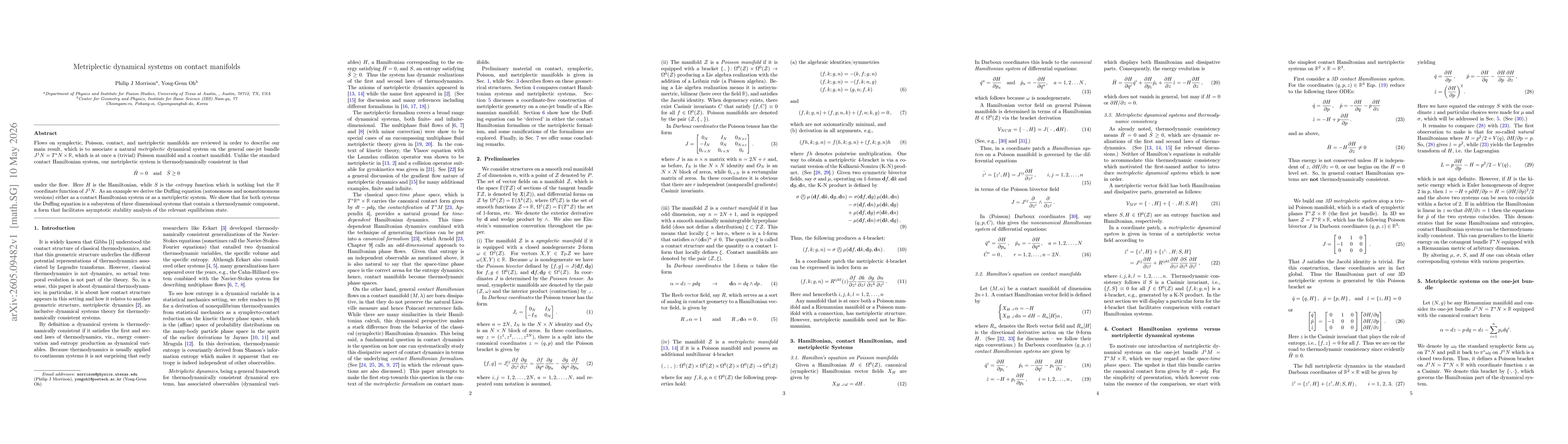 Thumbnail for Metriplectic dynamical systems on contact manifolds