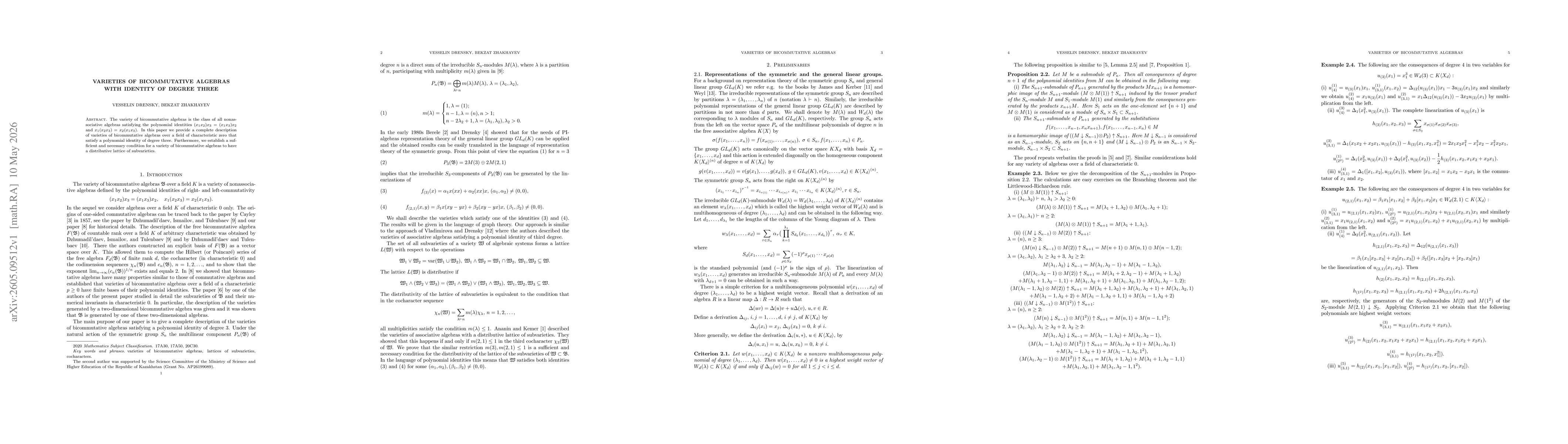 Thumbnail for Varieties of bicommutative algebras with identity of degree three