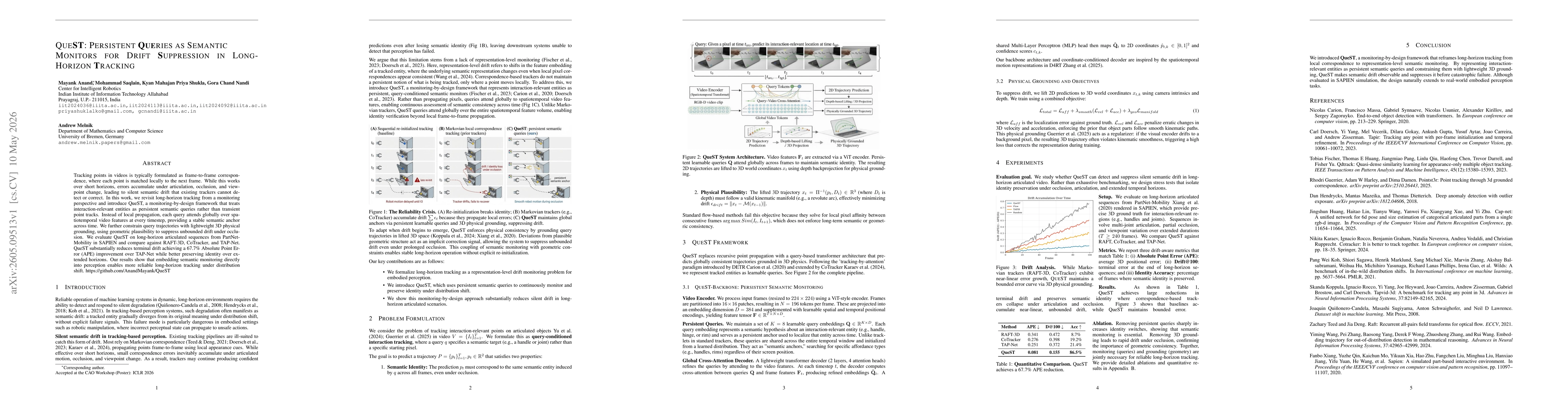 Thumbnail for QueST: Persistent Queries as Semantic Monitors for Drift Suppression in Long-Horizon Tracking