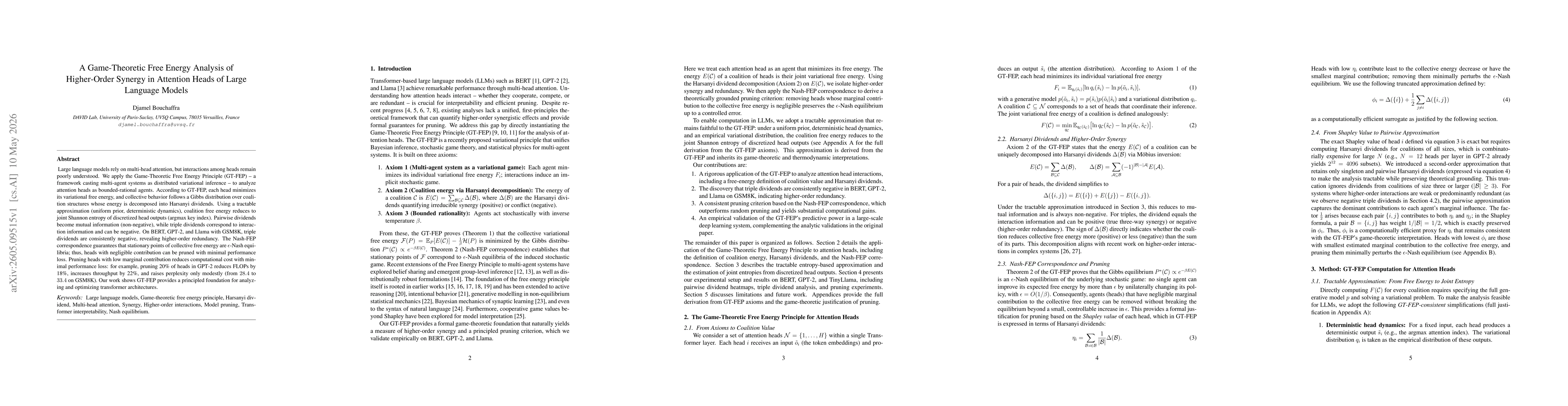Thumbnail for A Game Theoretic Free Energy Analysis of Higher Order Synergy in Attention Heads of Large Language Models