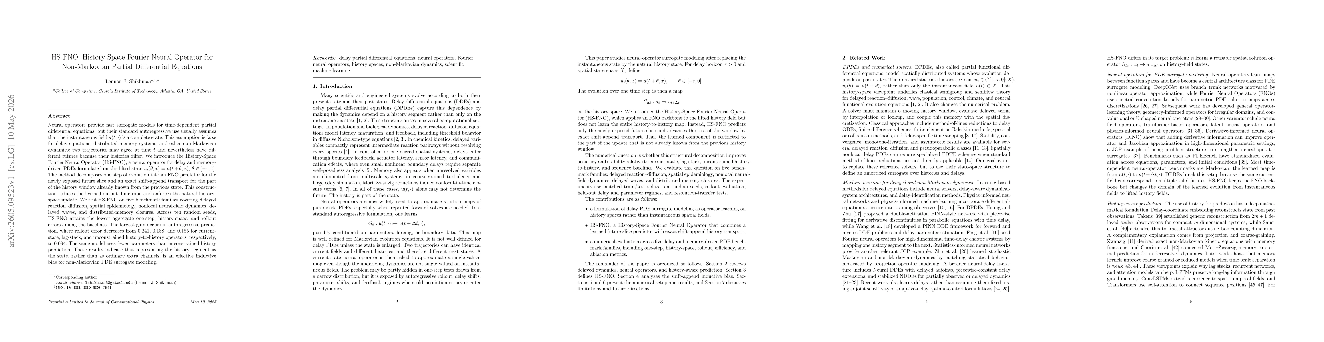 Thumbnail for HS-FNO: History-Space Fourier Neural Operator for Non-Markovian Partial Differential Equations